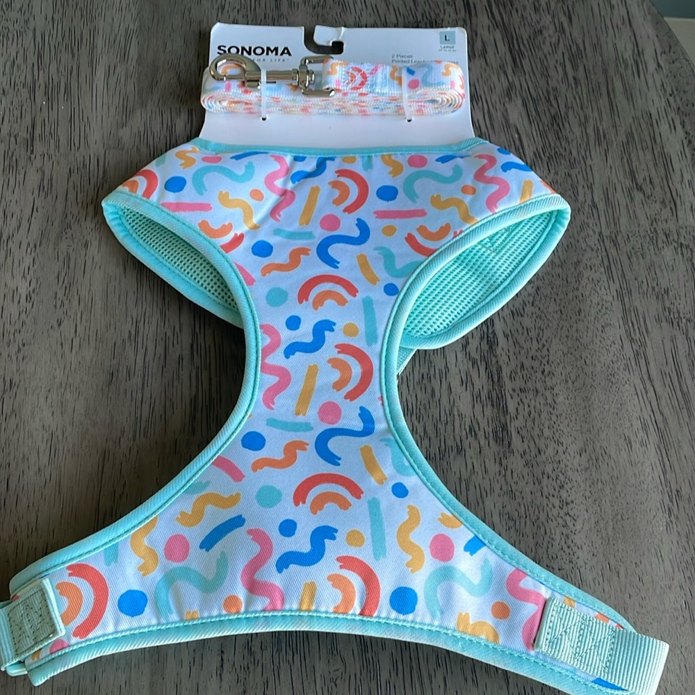 Sonoma Dog Leash And Harness Set - Aqua Print